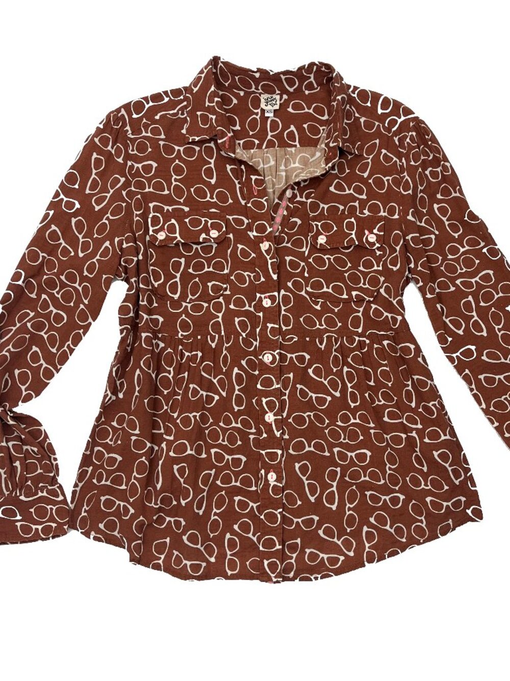 Ivy Jane Glasses Boho Chic Button Top Blouse Womens XS X-Small